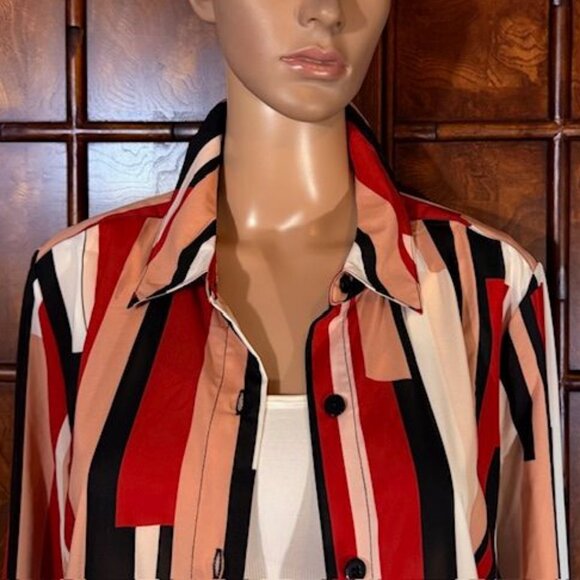 NWOT G by Giuliana Red Multi Stripe Side Slit Belted Maxi Dress Maxi Cardigan - Picture 9 of 16